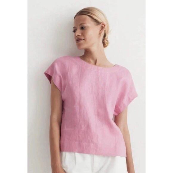 Madewell Tops - MADEWELL Linen Square Back Crewneck Top Short Sleeve Shirt Light Pink size XL